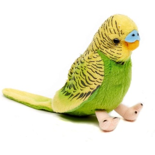 Uni-Toys Kuscheltier Wellensittich mit Stimme, 12 cm - blau/grün - Plüsch-Vogel, Plüschtier, zu 100 % recyceltes Füllmaterial grün