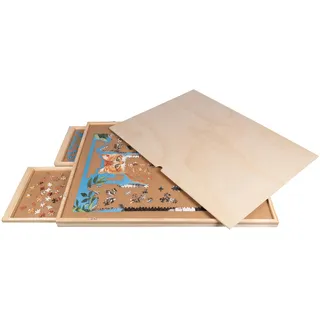 Puzzletisch mit Schubladen, drehbar inkl. Abdeckung, braun