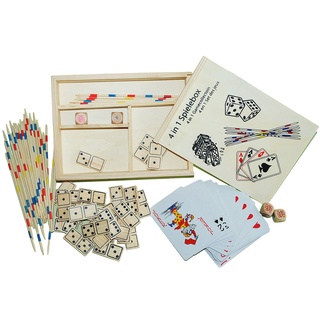 alles-meine.de GmbH 4 - Spiele - Spielesammlung aus Holz/Domino Mikado Karten - Spielkarten Poker Würfel - für Kinder & Erwachsene - Reisespiele - Reisespiel für Unterwegs & zu.
