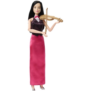 Barbie Karriere Geigerin - Puppe mit beweglichen Schultern und Ellbogen, Elegantes Kleid mit Smoking-Weste und Silberne Schuhe, inklusive Geige und Bogen, für aufstrebende Musiker ab 3 Jahren, HKT68