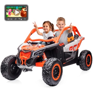 Can AM Maverick UTV Buggy XXL 24V und MP4,Orange, Elektro-Auto für Kinder mit 24V Batterie,Fernbedienung,Gummireifen,Federung und vielen Extras