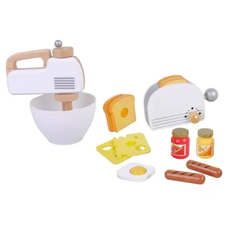 Spiel AG Küchengeräte aus Holz Set Toaster und Mixer mit Rührschüssel weiß