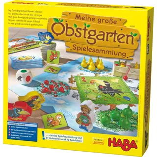 Haba 302282 - Meine große Obstgarten-Spielesammlung, original Obstgarten-Spiel und 9 weitere Spielideen in Einer Packung, Spielesammlung Klassiker, Kinderspiele ab 3 Jahren