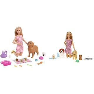 Barbie HCK75 - Welpen-Spielset Puppe ca. 29 cm, mit blonden Haaren & FXH08 - Hundesitterin, blond