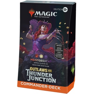 Magic: The Gathering – Outlaws von Thunder Junction Commander-Deck – Meistgesucht (Deck mit 100 Karten, Sammler-Booster-Probepackung mit 2 Karten und Zubehör) (deutsche Version)