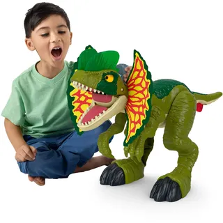 Fisher-Price Imaginext Jurassic World Dinosaurier-Spielzeug Schlag-Action Dilophosaurus, über 40 cm große Figur mit Licht- und Geräuscheffekten für Kinder ab 3 Jahren, HVY16, HVY16