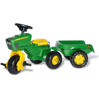 Rolly Toys rollyTrac John Deere Dreirad mit Hänger (für Kinder von 2,5 bis 5 Jahren, Soundlenkrad, Heckkupplung) 052769