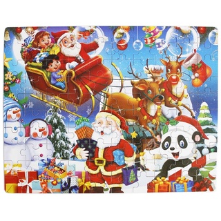 FunnyGoo Buntes Hartpapier aus Holz Santa 100 Stück Puzzle Frohe Weihnachten Weihnachtsmann in Einer Schachtel tolles Geschenk für Kinder + EIN kleines Geschenk