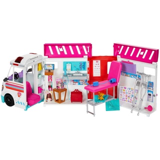 Barbie Puppen Fahrzeug Krankenwagen 2-in-1 Spielset, mit Licht und Geräuschen weiß
