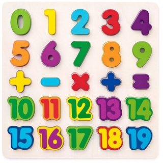 Woodyland Lernspielzeug 90069 Holzpuzzle zum Thema Zahlen und Rechenzeichen. 25 tlg, Zahlen und Rechenzeichen