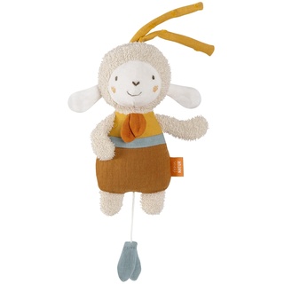 Fehn Mini-Spieluhr Schaf fehnNATUR - Kuscheltier & Einschlafhilfe mit Baumwolle (kbA) - Melodie "Weißt du wieviel Sternlein stehen" - Babyspielzeug für Unterwegs & Zuhause - für Babys & Kleinkinder