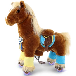 PonyCycle Official Prämie Modell K Reiten auf Pferd Spielzeug Plüsch Mechanisch Gehende Tiere Braunes Pferd mit Langer Mähne Größe 3 für Alter 3-5 Kleine K32