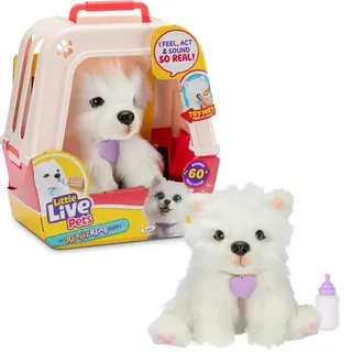 Little Live Pets My Really Real Puppy – Luna; Interaktiver Welpe; 60+ Geräusche/Reaktionen; realistisches Aussehen; 1 aus 72 Varianten; Spielset mit Transportbox; Batterien enthalten; ab 5 Jahren