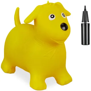 Relaxdays 10030899_48 Hüpftier Hund, inklusive Luftpumpe, Hüpfhund bis 80 kg, Hopser BPA frei, für Kinder, Hüpfspielzeug, gelb, 45 x 55 x 27 cm