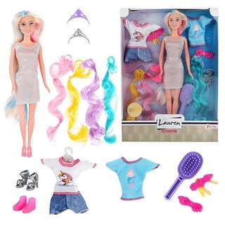 Toi-Toys Babypuppe Puppe mit Haarverlängerungen und Outfits