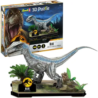 Revell Jurassic World Dominion 3D Puzzle | Velociraptor Blue | Dinosaurier-Modell mit Dioramenplatte | Einfacher Zusammenbau | Perfekt für Kinder ab 10 Jahren | Detailreiches Sammlerstück | 57 Teile