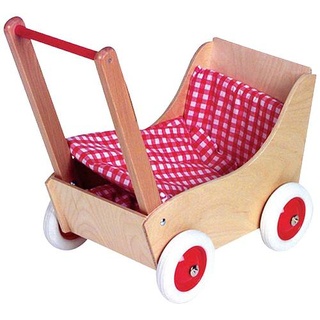 Holz-Puppenwagen karo rot / weiß, ca. 50cm 350010