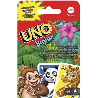 Mattel Games Uno Junior, Uno Kartenspiel, vereinfachte Version mit Zootieren und 3 Schwierigkeitsstufen, Kinderspiel, Geschenk für Kinder, ab 3 Jahre, GKF04