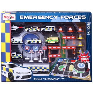 Maisto M12151 Fresh Metal Emergency Force Playmat Spielset mit Druckguss-Fahrzeugen, mehrere Farben