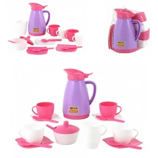 Polesie Spielgeschirr Spielzeug Geschirr 40626, 16-teiliges Kaffee-Set, Tassen, Besteck lila|rosa