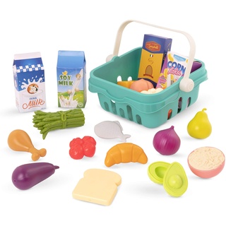 B. toys Einkaufskorb für Kinder 20 Teile mit Spielzeug Obst, Gemüse, Käse, Brot und mehr – Kinderküche, Spielküche, Kaufladen Zubehör ab 2 Jahre