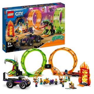 LEGO 60339 City Stuntz Stuntshow-Doppellooping Set, inkl. Rampe, Monstertruck, 2X Motorrad und 7 Minifiguren, Spielzeug für Kinder ab 7 Jahre