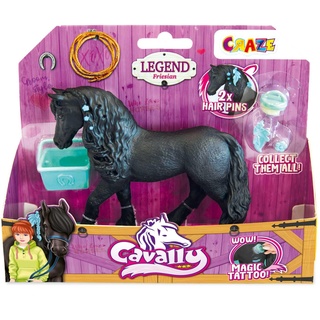 Cavally Box Set Legend - Pferde Spielzeug zum Sammeln, realistische Pferdefigur mit Zubehör & Spezialeffekten, Friesenpferd Spielzeug Mädchen