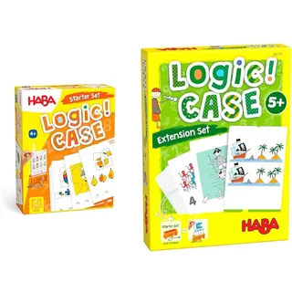 HABA Logic! CASE Starter Set 4+, Logikspiel für Kinder ab 4 Jahren, Reisespiel, 306118 & 306124 - LogiCase Extension Set – Piraten, Mitbringspiel ab 5 Jahren, Bunt