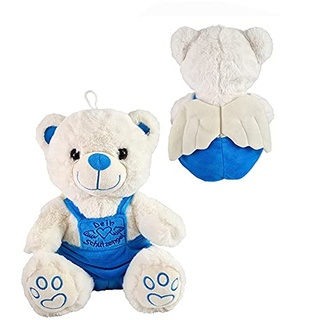 VRasehorn Schutzengel Bär ca. 32 cm Plüsch sitzend mit Flügeln- Schutzengelbär - Glücksbär Teddy -Teddybär Engel - Blau