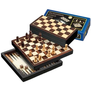 Schach Backgammon Dame Set, Reise, Feld 22 mm, magnetisch, Brettspiel aus Holz