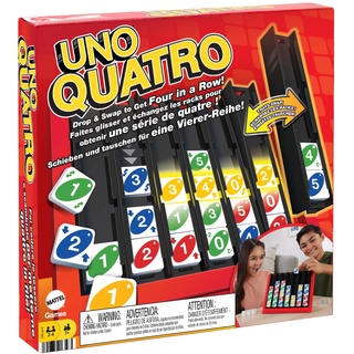 Mattel Games Uno Quatro, Steine nach Farben oder Zahlen sortieren, mit Aktionssteinen, Perfekt als Kinderspiel, Reisespiel oder Spiel für Erwachsene, Gesellschaftsspiele ab 7 Jahre, HPF82