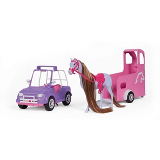 Simba 104663354 - Steffi Love Horse Trailer, Pferdeanhänger mit Jeep und Pferd, für 29cm Puppen, ohne Puppe, 60cm, ab 3 Jahren