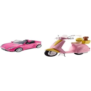 Barbie DVX59 - Cabrio Fahrzeug, in pink, mit Platz für 2 Puppen, Puppen Zubehör, ab 3 Jahren & FRP56 Motorroller, pink