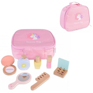Moni Spielzeug-Frisierkoffer Holz-Spielzeug Kosmetik 4502, Tasche mit 7 Teilen, Spiegel, Kamm, Parfüm rosa