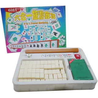 Jinmen Reise-Mahjong-Set | Tragbares 144 traditionelles Mahjong-Set - Mahjong-Spielset mit Poker, Reisespielset-Zubehör für Familie, Freunde, Kollegen