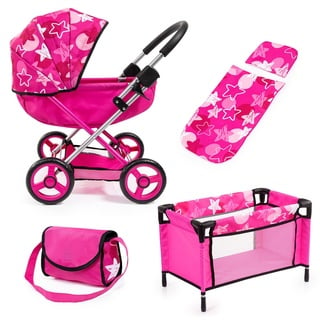 Bayer Design 12749AA Puppenwagen Cosy, integrierter Korb, faltbar, mit Puppenbett, Decke, Kissen, Tasche, Puppenzubehörset, Rosa