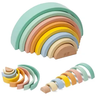 Kinder Arches 8 halbe Holzringe zum Formen und gestalten Regenbogenfarbig Holz Regenbogen Bausteine Montessori Stapelspielzeug Holzspielzeug