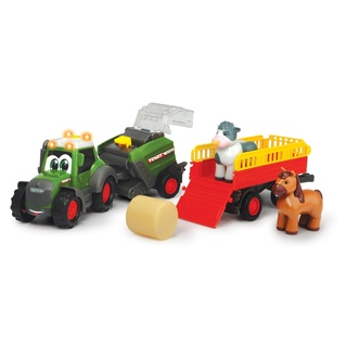 Dickie Toys - ABC Fendt Traktor - mit Anhänger, Heuballenpresse & Tieren (Diorama Set), Spielzeug-Trecker (30 cm) mit Licht & Sound - für Kinder ab 12 Monaten