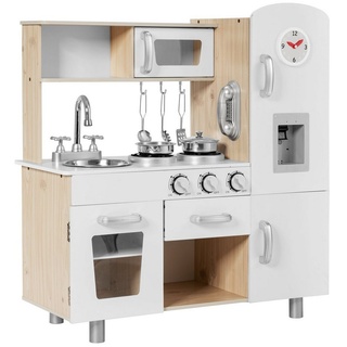 COSTWAY Spielküche Kinderküche, mit Kühlschrank & Zubehör, aus Holz weiß