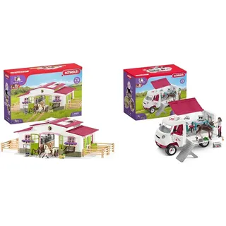 SCHLEICH 42344 Reiterhof mit Reiterin, Pferden und Zubehör & 42439 Mobile Tierärztin mit Hannoveraner Fohlen , ab 5 Jahren, Horse Club - Spielset, 37 Teile