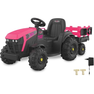 JAMARA-460897-Ride-on Traktor Super Load mit Anhänger pink 12V