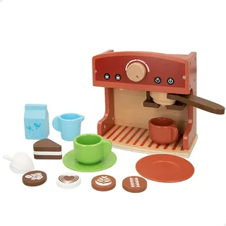 WOOMAX Kaffeemaschine aus Holz, 12 Zubehörteile, Spielzeuggerät, Kaffeemaschine, Küchenzubehör, Lernspiele, Spielzeug für Kinder 2 Jahre, Geburtstagsgeschenke für Kinder (47599)