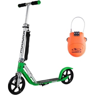 Hudora Cityroller BigWheel® 205, Scooter inklusive Kabelschloss, höhenverstellbarer & zusammenklappbarer Tret-Roller grün