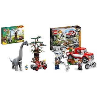 LEGO 76960 Jurassic Park Entdeckung des Brachiosaurus, Dinosaurier Spielzeug & 76946 Jurassic World Blue & Beta in der Velociraptor-Falle