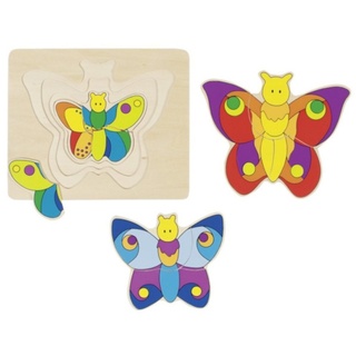 goki Puzzle Schichtenpuzzle Schmetterling 11tlg. Holzspielzeug Holzpuzzle 57899, 11 Puzzleteile, 4 verschiedene Schmetterlinge