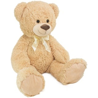 BRUBAKER Kuscheltier XXL Teddybär mit Schleife (1-St), 100 cm großer Teddy Bär, Stofftier Plüschtier beige