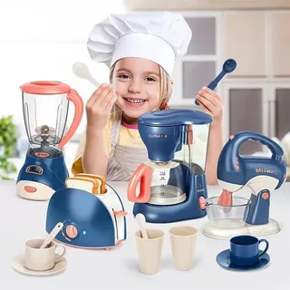 Mini-Haushaltsgeräte, Küchenspielzeug, Rollenspielset mit Kaffeemaschine, Mixer, Mixer und Toaster, als Geschenk für Kinder, Jungen und Mädchen