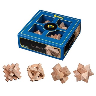 Philos 3502 - Puzzleset 2, Holz, 4-teilig, Puzzlespiele, Denkspiele, Knobelspiele, Schwierigkeitsgrad: mittelschwer, Geschenkbox