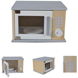 Moni Kinder-Mikrowelle Spielzeug Mikrowelle 4332 Holz, Drehknopf, Tür zum Öffnen, für Kinderküchen grau