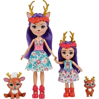 Enchantimals HCF80 - Danessa Deer und kleine Schwester (ca. 15 cm und ca. 10 cm) und 2 Tierfiguren, Abnehmbarer Rock und Zubehörteile, tolles Spielzeug Geschenk für Kinder ab 3 Jahren